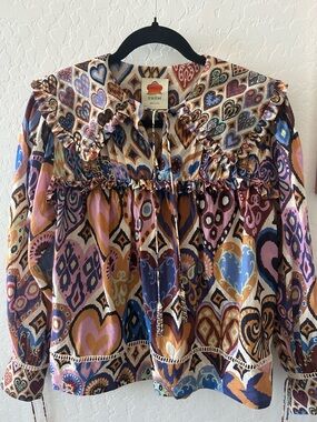 Farm Rio Hearts Ikat-inspired blouse XS